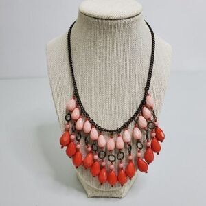 American Eagle Necklace Beaded Red Pink Gold Tone Statement Dangle Fringe